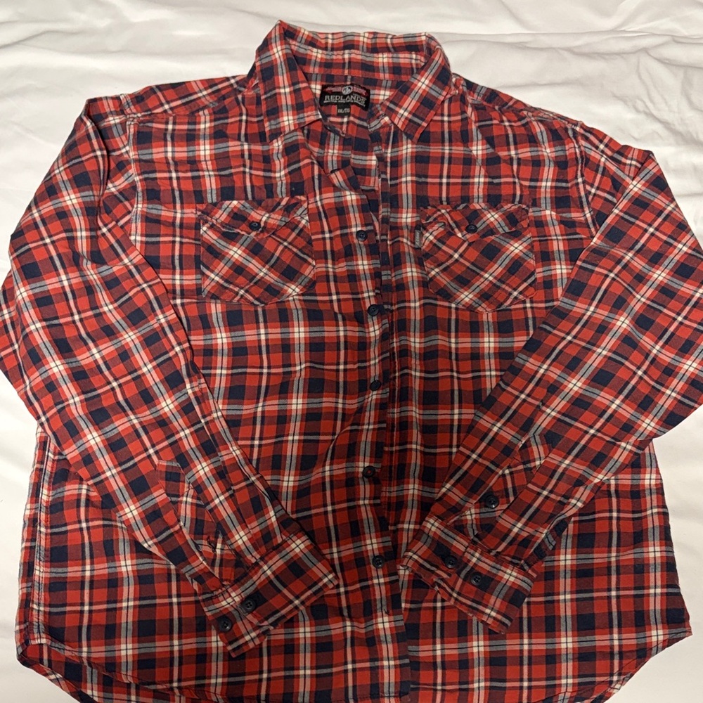 Jachs Men's Red and Blue Plaid Casual Button Down Shirt